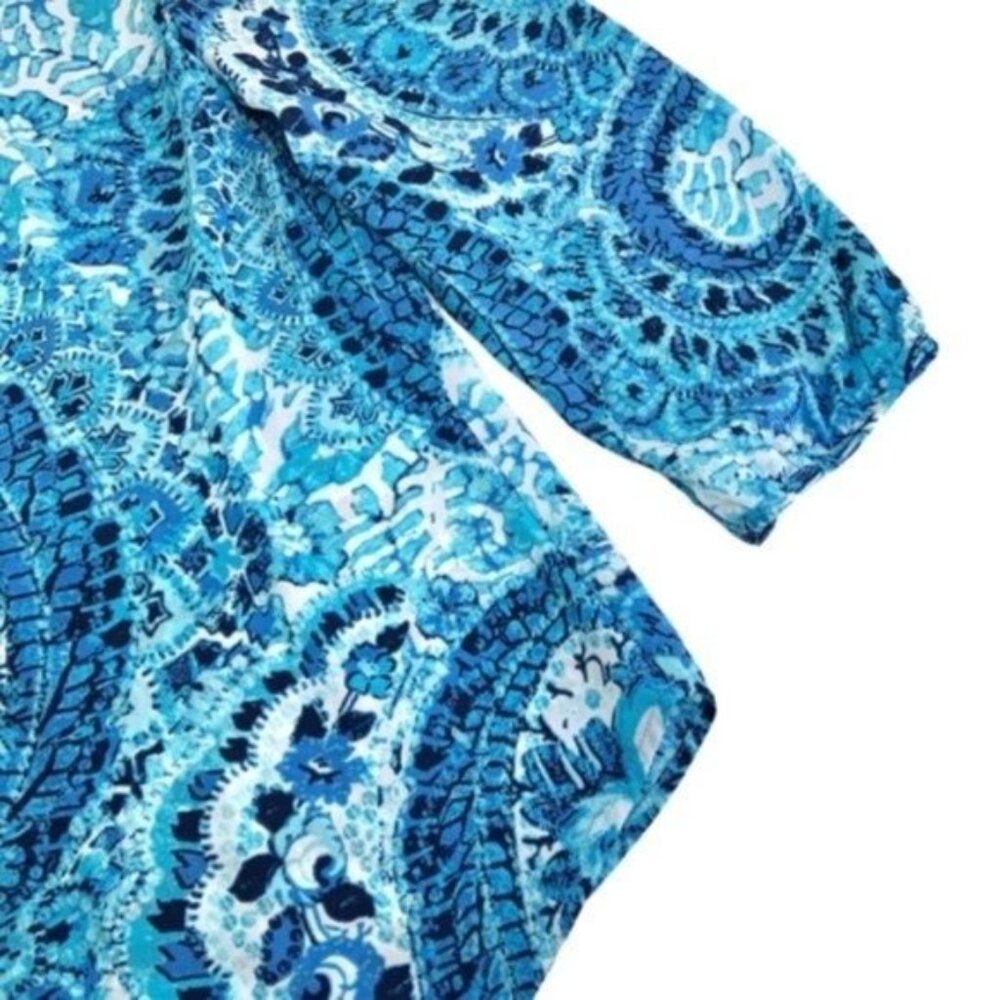 Talbots Blue Paisley Boho Blouse 3/4 Sleeves - Picture 3 of 4